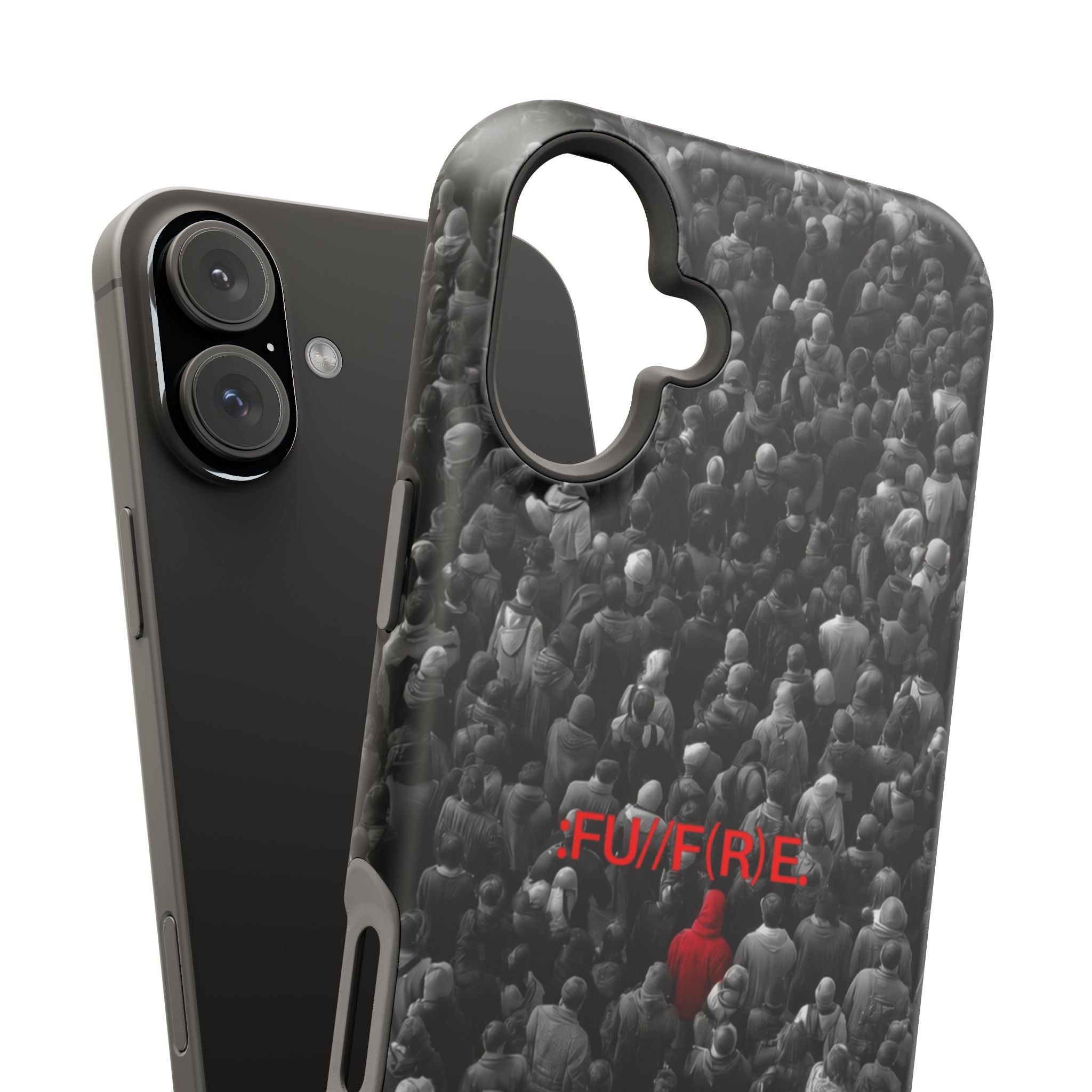 Phone Case — Magnetic Impact-Resistant Case with Red Heart "FUTURE" Crowd Design