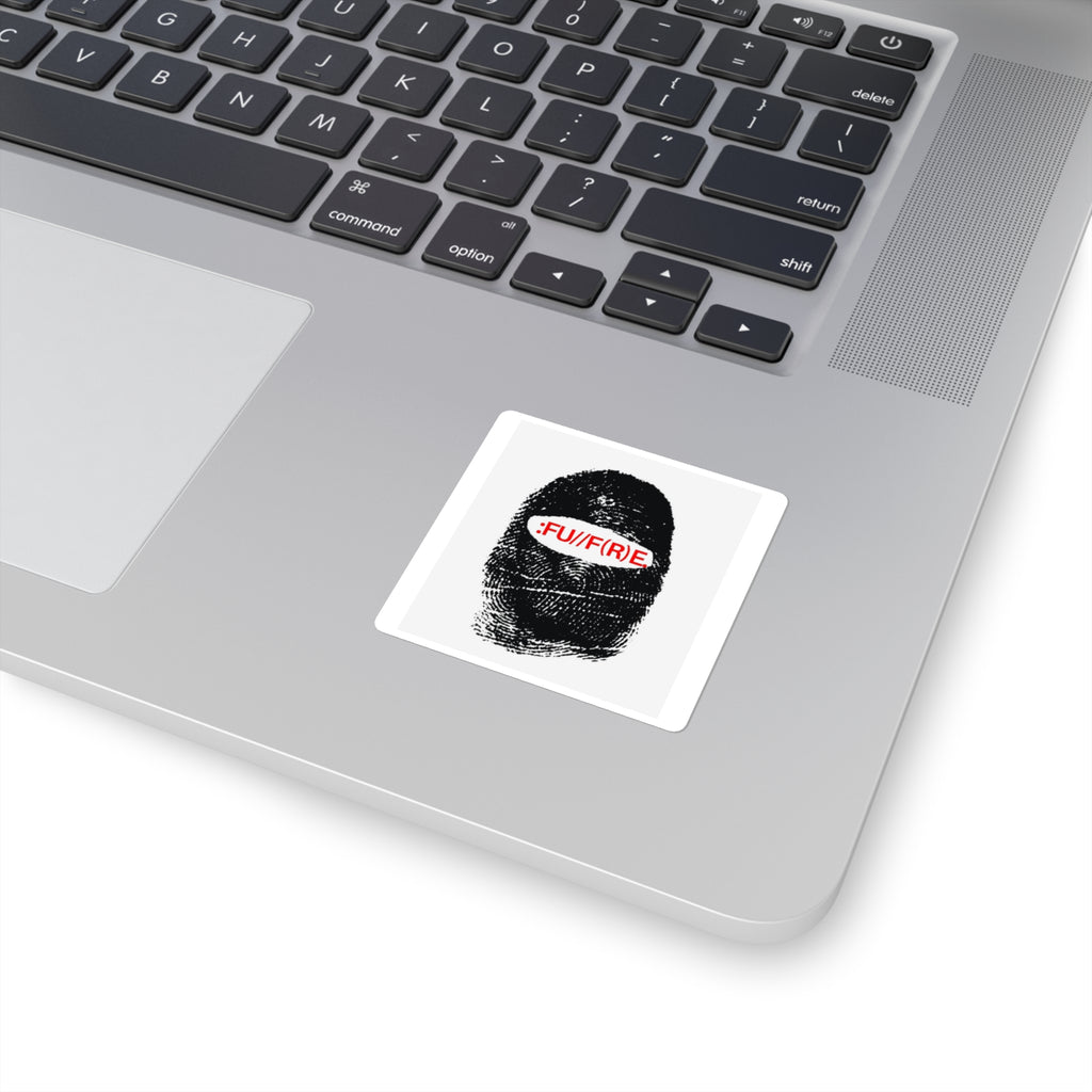 Square Sticker — Bold Fingerprint Design with ‘FU//F(R)E’ Red Text